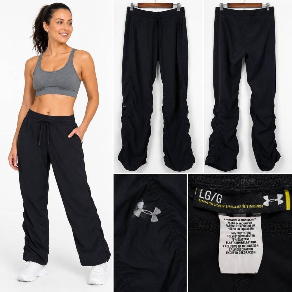 Under Armour Black Ruched Leg Athletic Pants LG